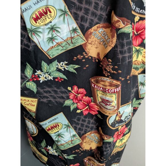 Vintage Winnie Fashion Cotton Coffee & Floral Print Hawaiian Shirt - L - Picture 3 of 9